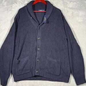 Ralph‎ Lauren Sweater Mens Large Blue Shawl Collar Cardigan Grandpa
